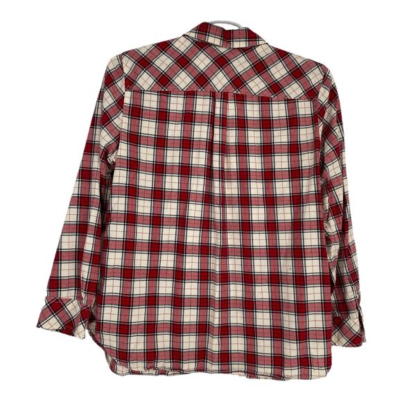 Talbots Red & White Plaid Button Shirt Shimmer Holiday Ruffle Trim Size 1X - Picture 8 of 8